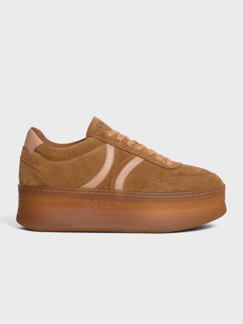 NIB Celine Tan Suede Platform Sneakers with Cream Accent